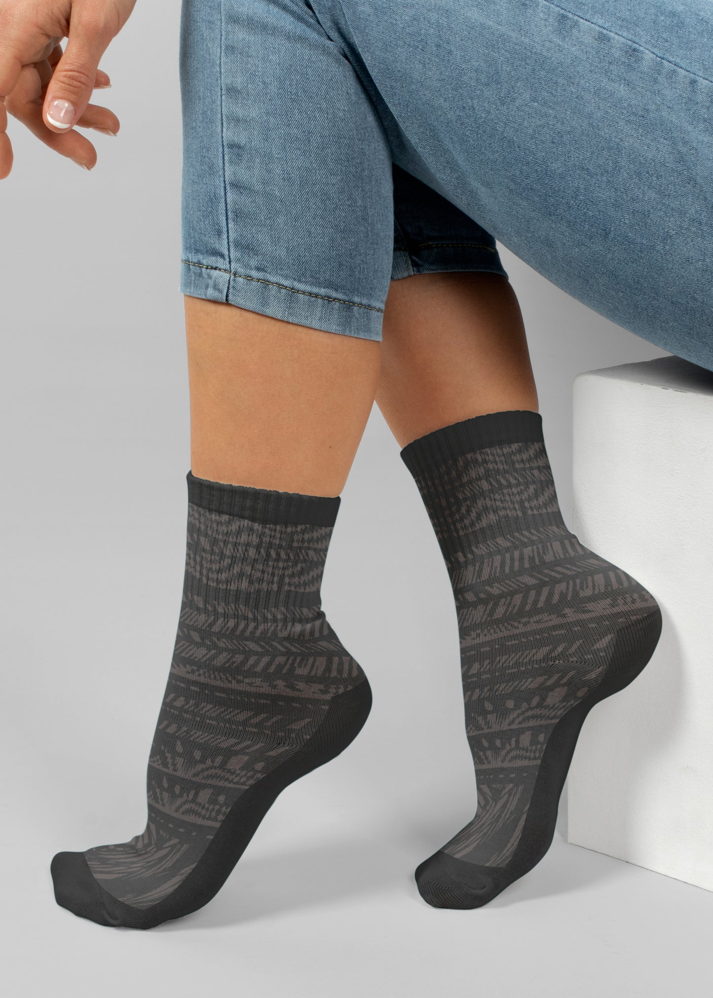 Gray Printed Unisex Diabetic socks