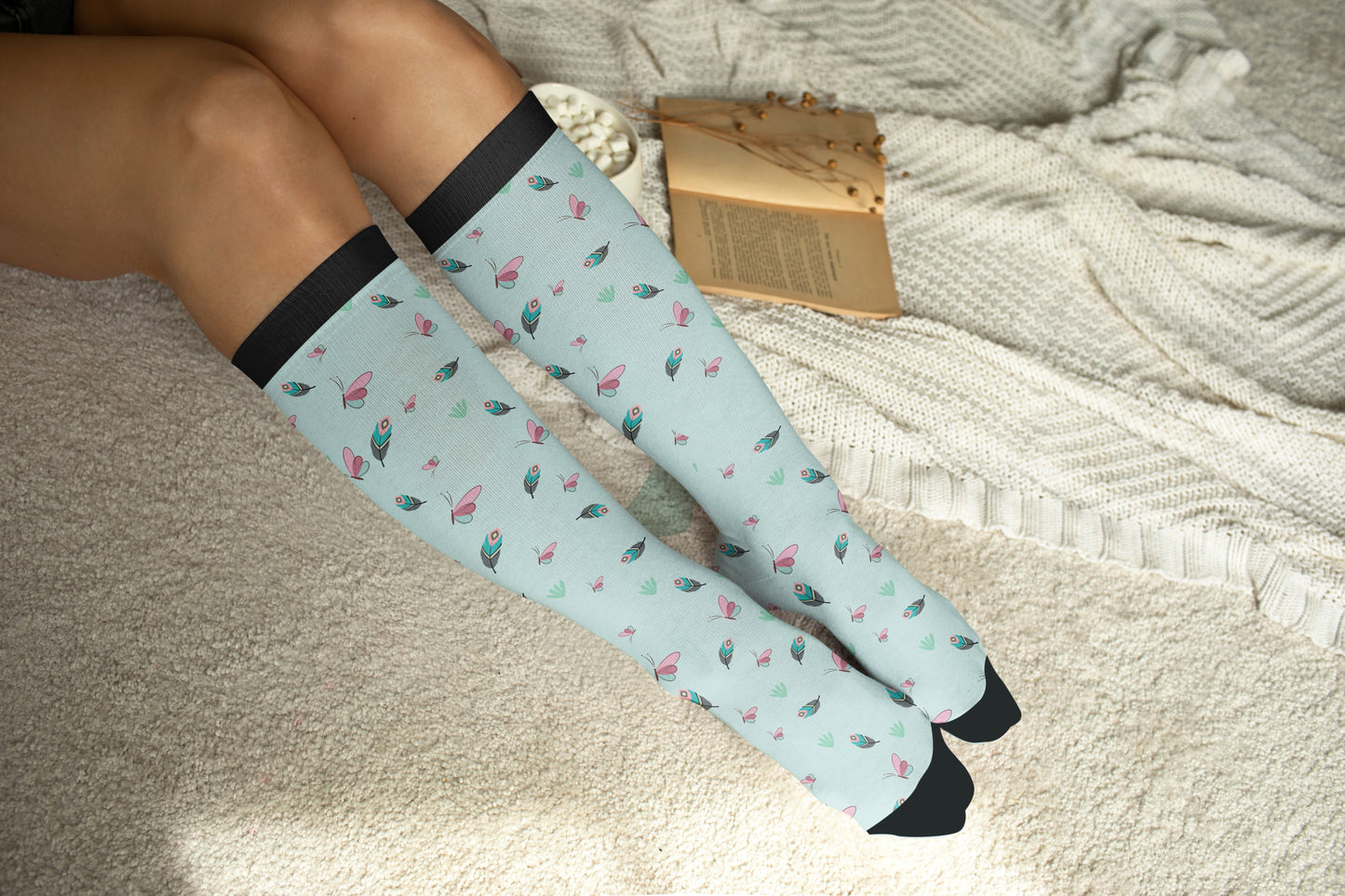 Blue Butterfly Diabetic Socks