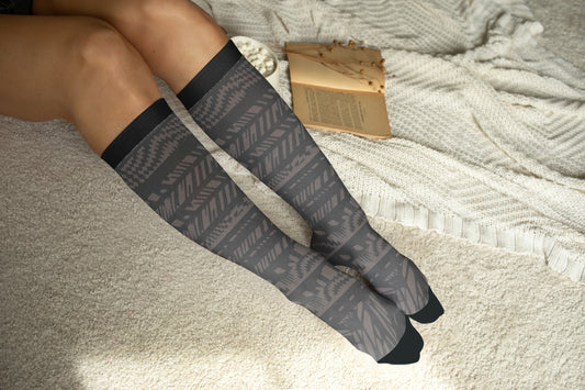 Gray Printed Unisex Diabetic socks Long